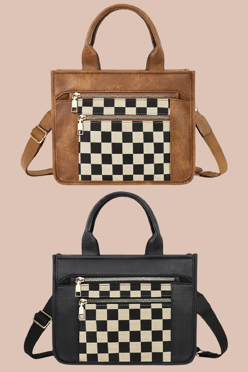CHECKERED CANVAS TOTE BAG