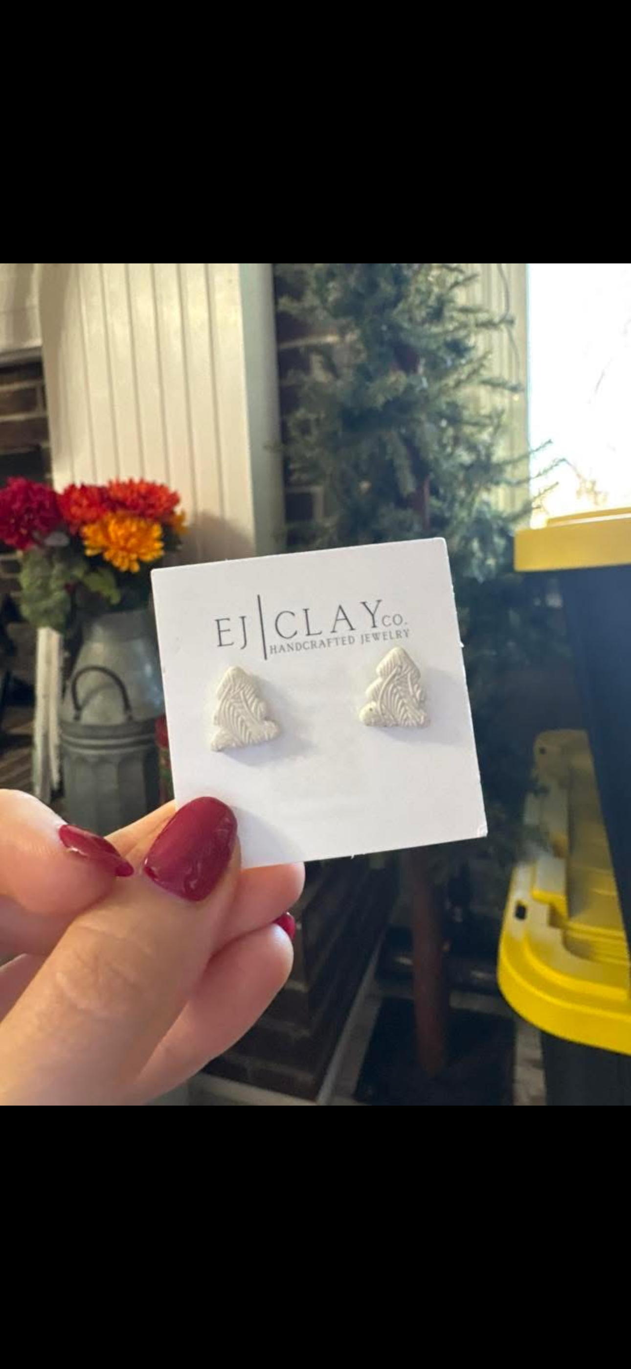 White Christmas tree earrings