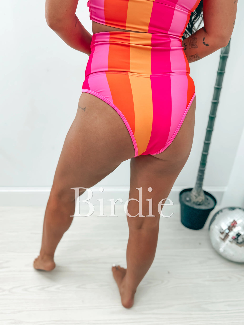 BIRDIE PREORDER Two Piece Swimsuit in Pink Lemonade Striped (Sold as Set)